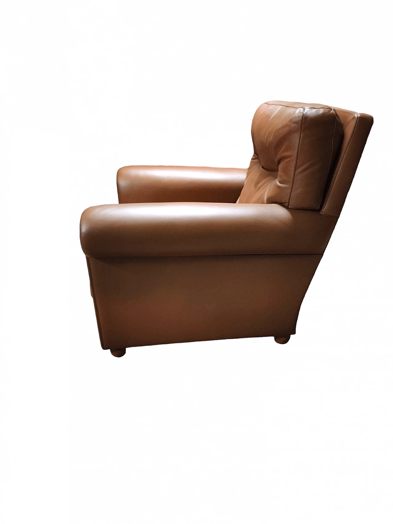 Coppia di poltrone e pouf in pelle di Poltrona Frau, anni '80 5