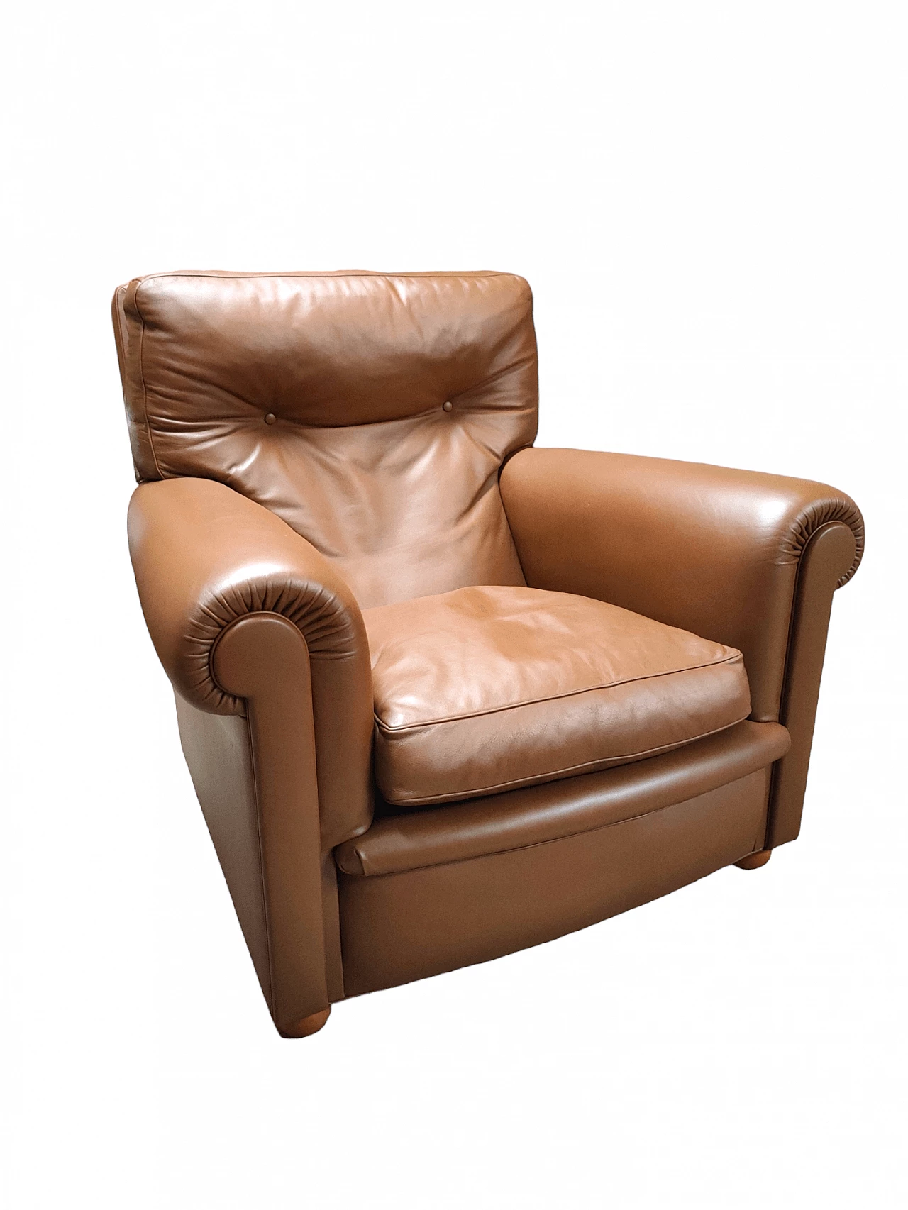 Coppia di poltrone e pouf in pelle di Poltrona Frau, anni '80 8