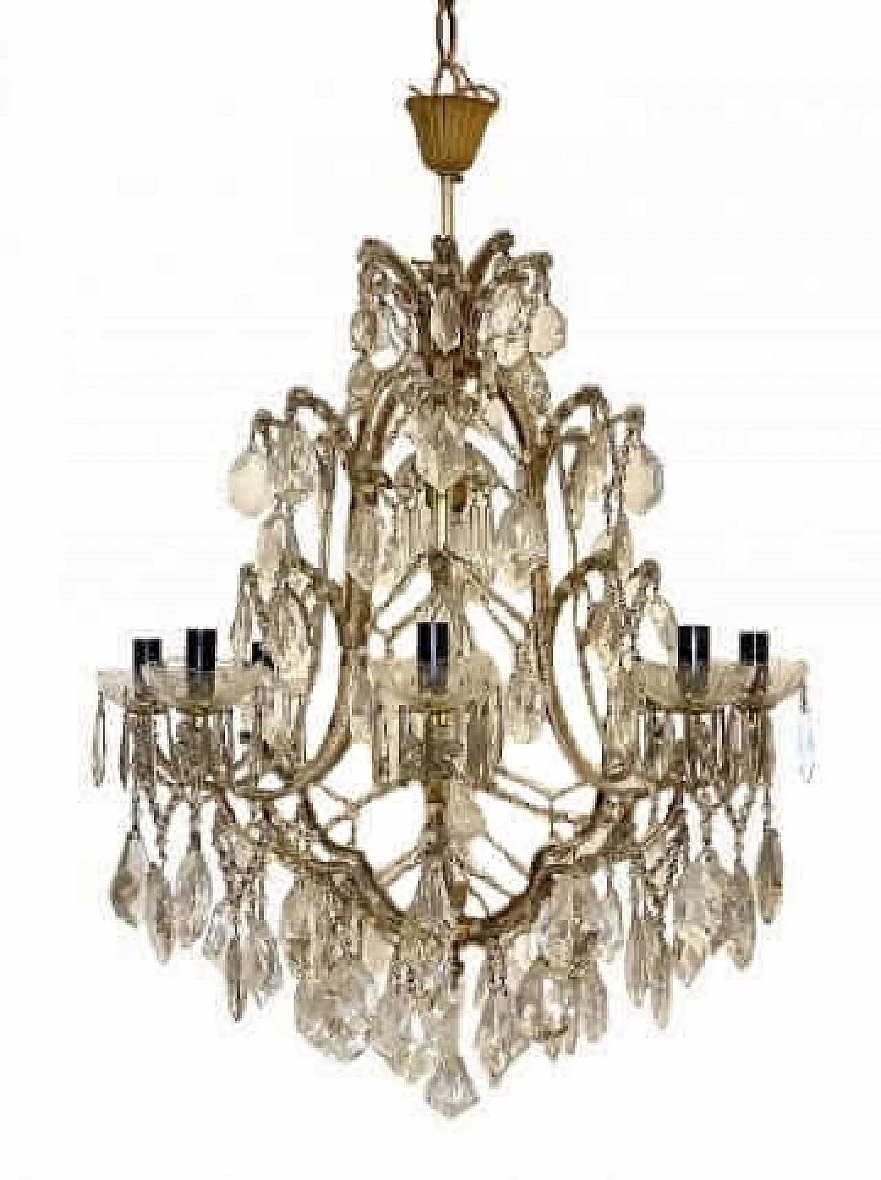 Nine-light gilded iron and glass chandelier, 1960s 10