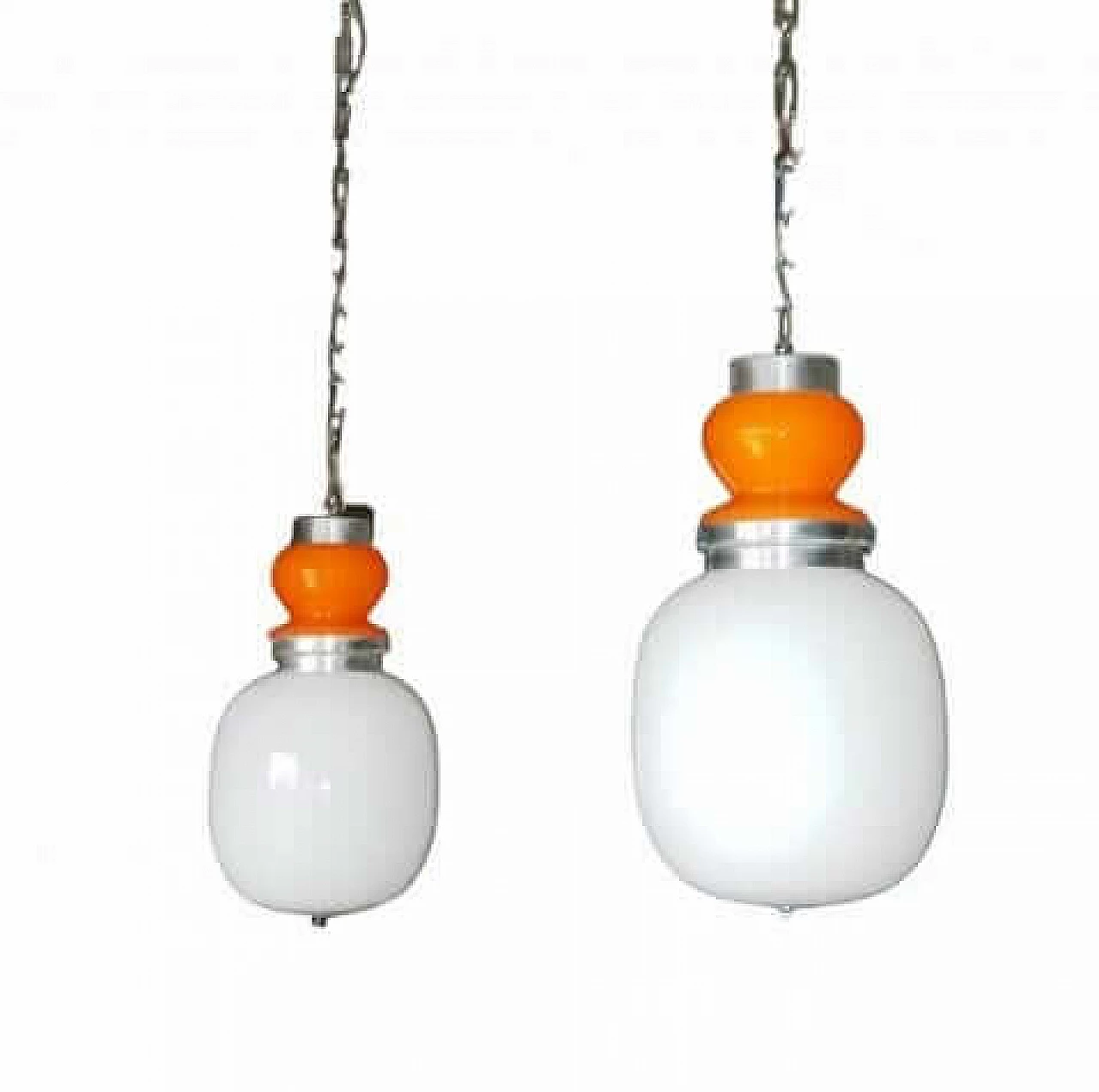 Pair of glass and metal pendant lamps, 1970s 10