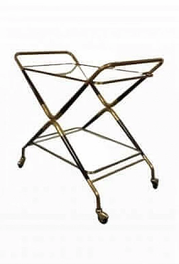 Wood, brass and glass cart, 1950s