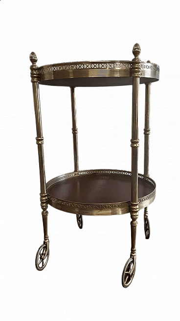 Carrello in metallo dorato e cuoio, anni '60