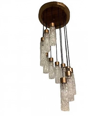 Metal, teak and Murano glass chandelier, 1970s