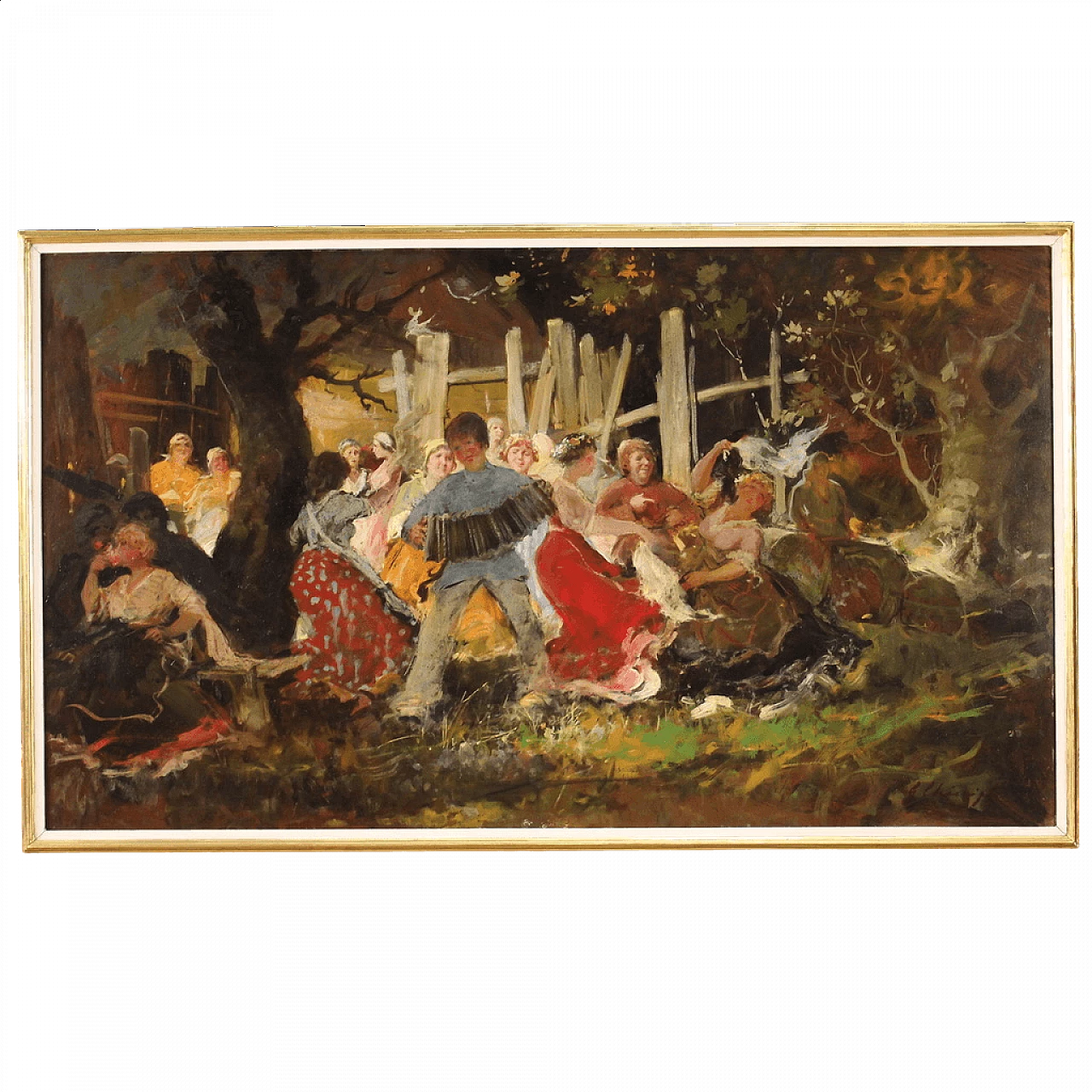 Giuseppe Chiacigh, scena di ballo, dipinto a olio su masonite, anni '30 16