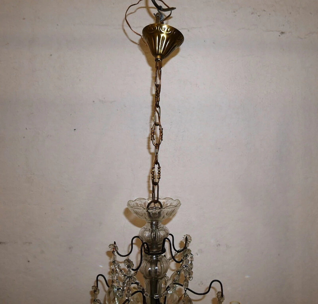 Five-light metal and crystal chandelier, 1940s 3