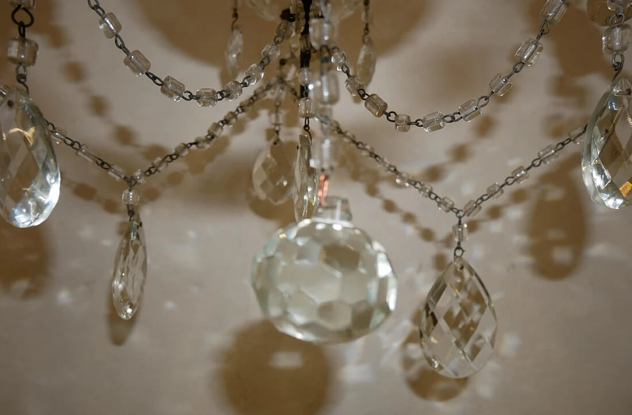 Five-light metal and crystal chandelier, 1940s 12