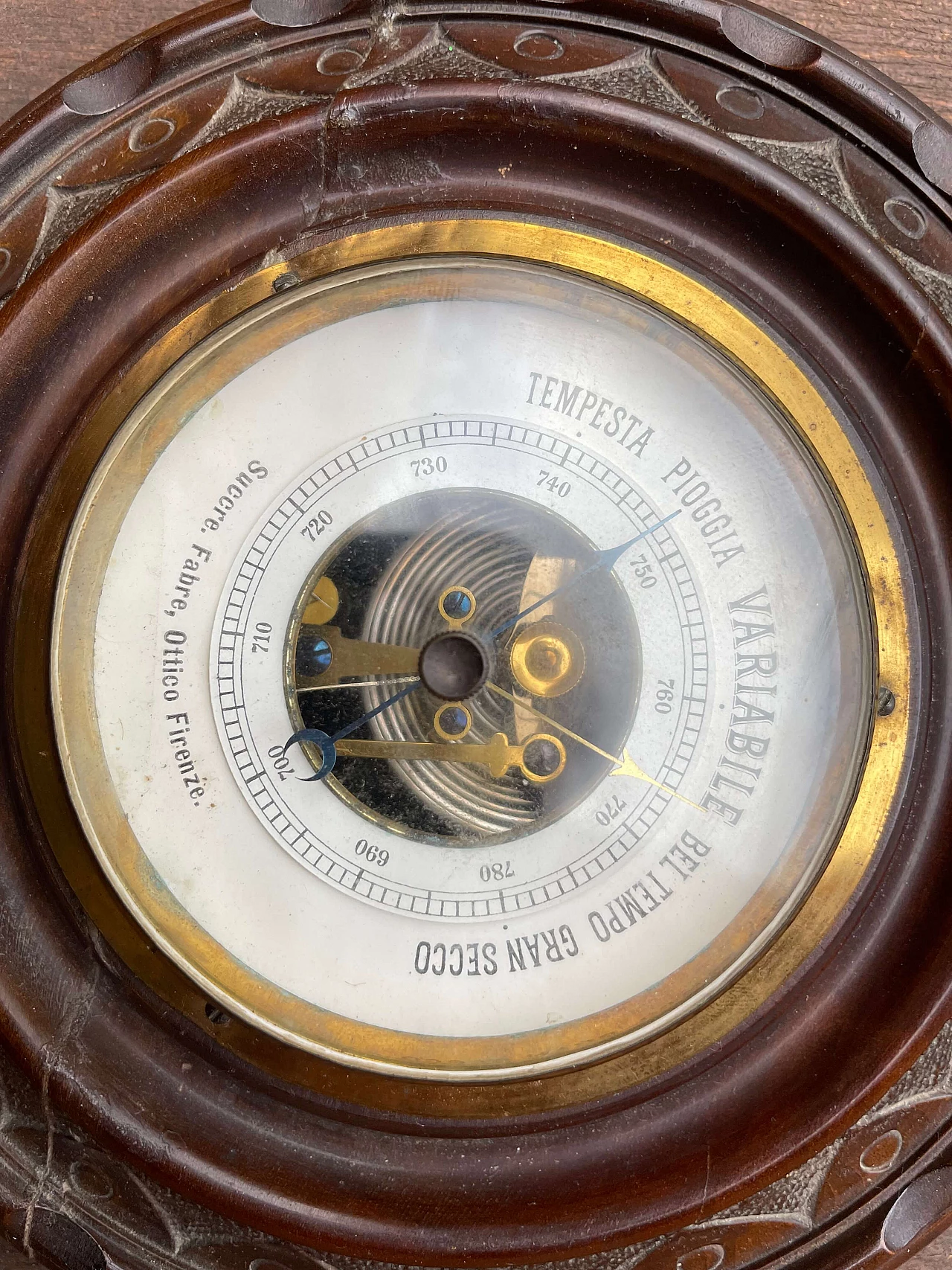 Barometro in legno, ceramica e ottone, inizio '900 4