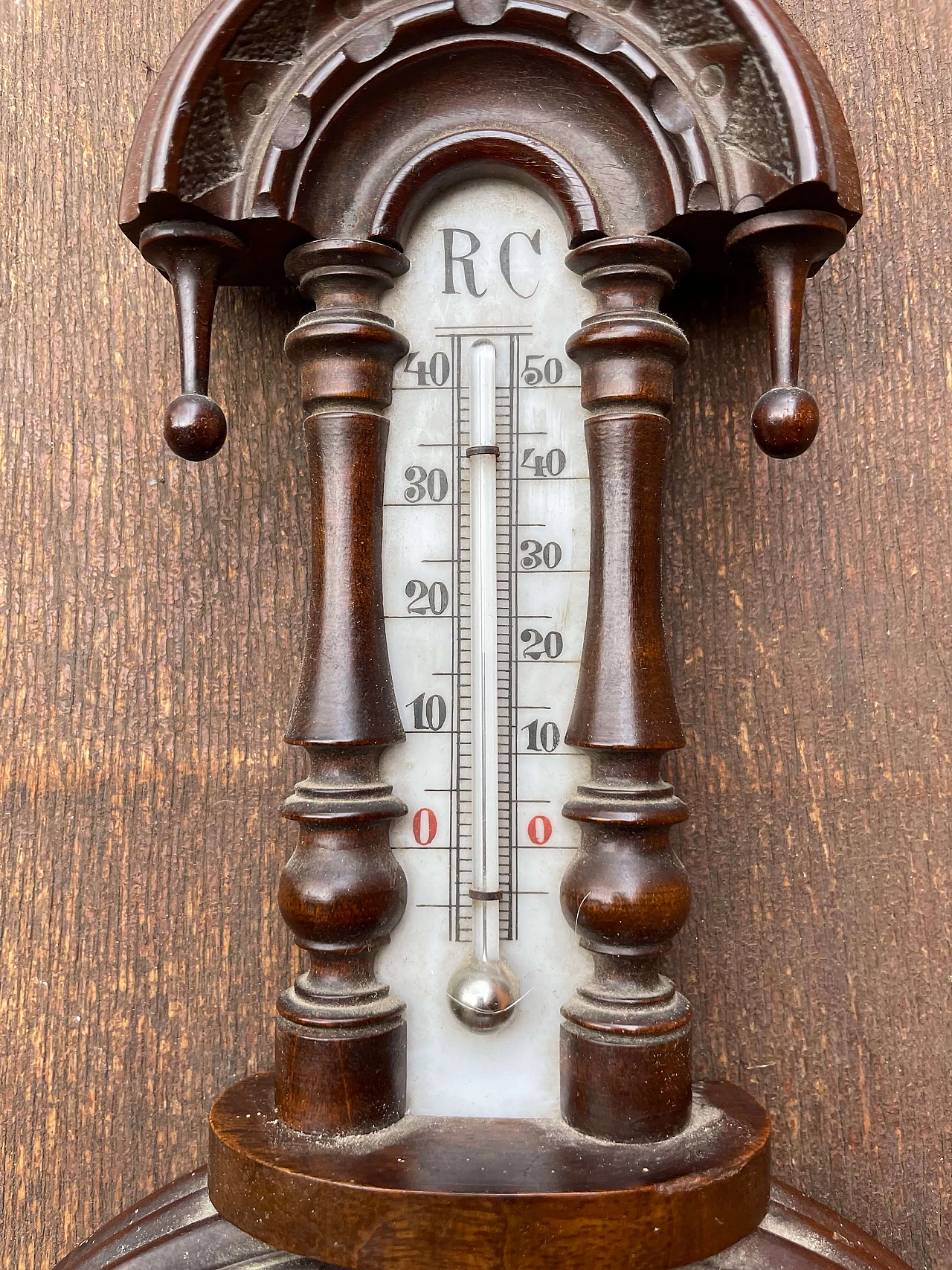 Wood, ceramic and brass barometer, early 20th century 6