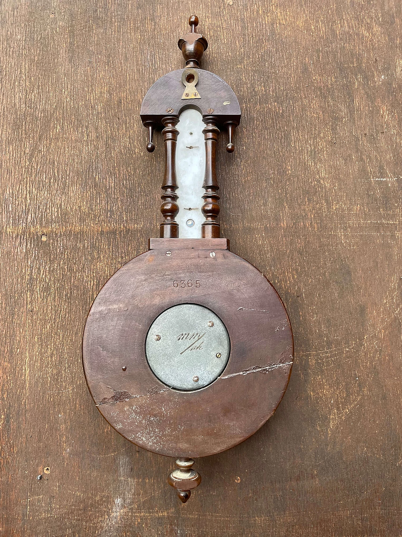 Wood, ceramic and brass barometer, early 20th century 7