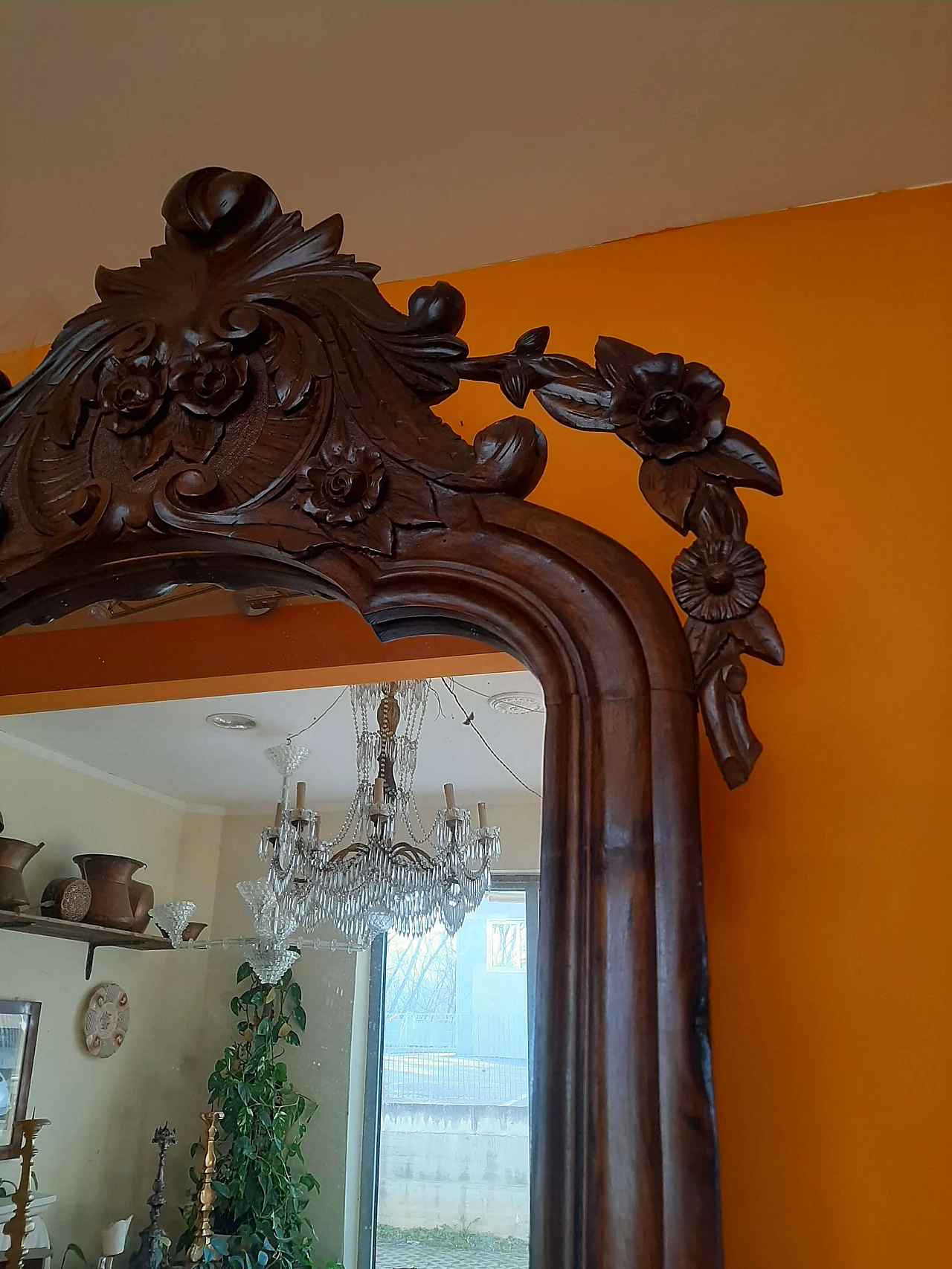 Walnut console with mirror and marble top, late 19th century 6
