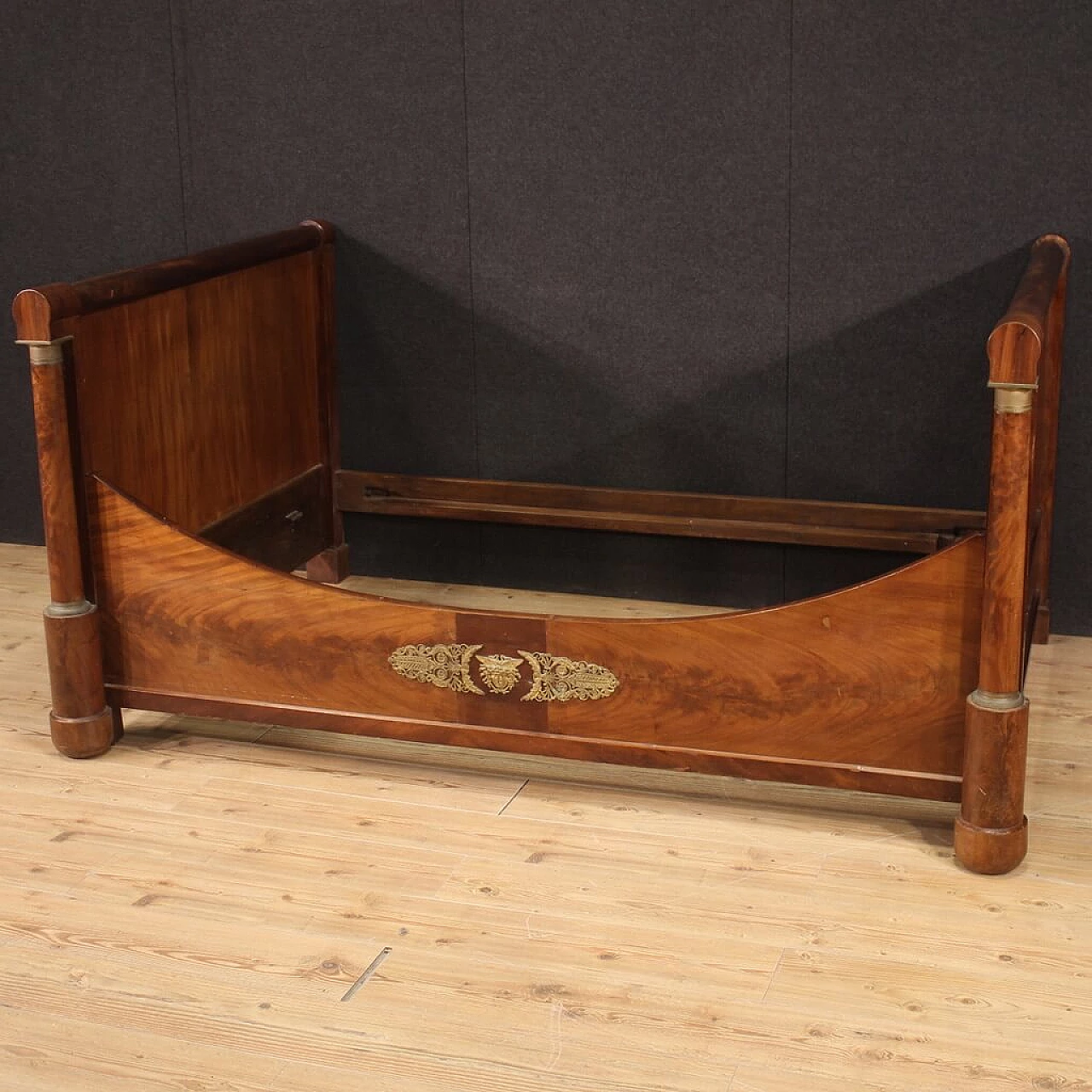 Empire wood bed with bronze and brass decorations, 19th century 3