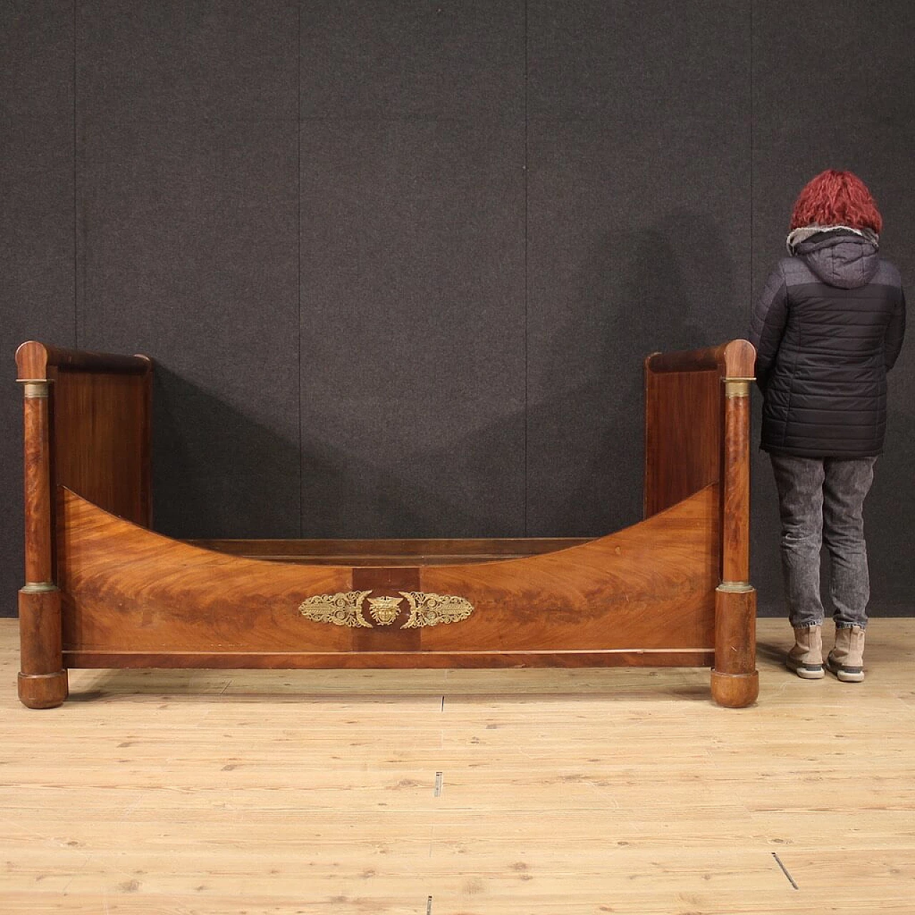 Empire wood bed with bronze and brass decorations, 19th century 5