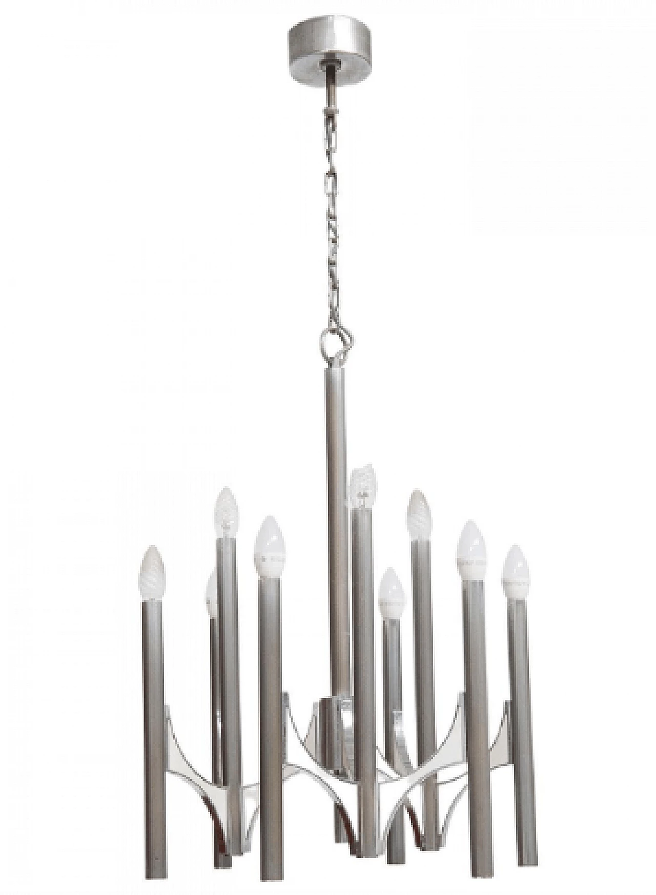 Nine-light steel chandelier by Gaetano Sciolari, 1970s 1