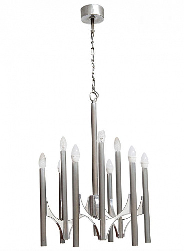 Nine-light steel chandelier by Gaetano Sciolari, 1970s