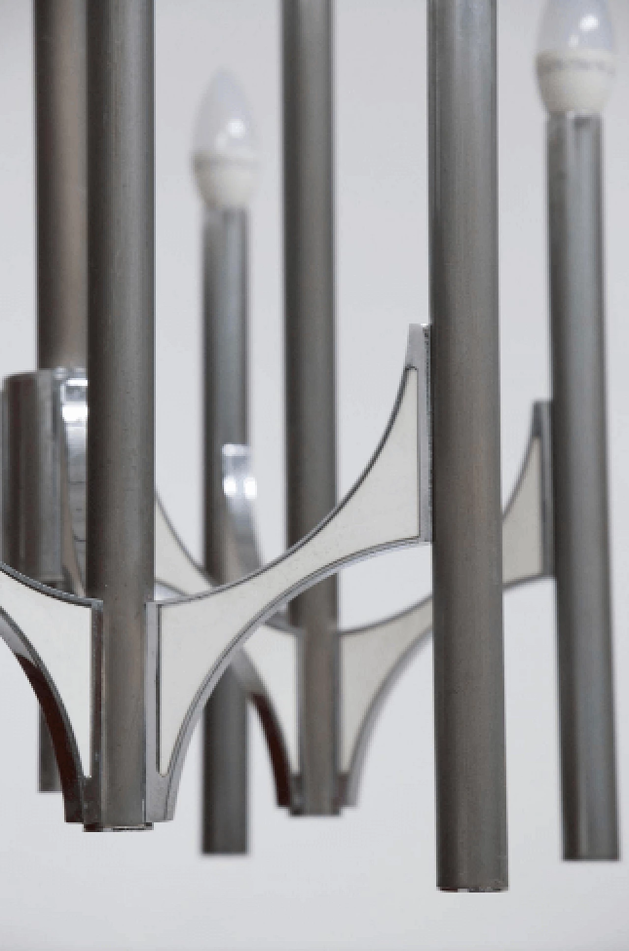 Lampadario a nove luci in acciaio di Gaetano Sciolari, anni '70 2