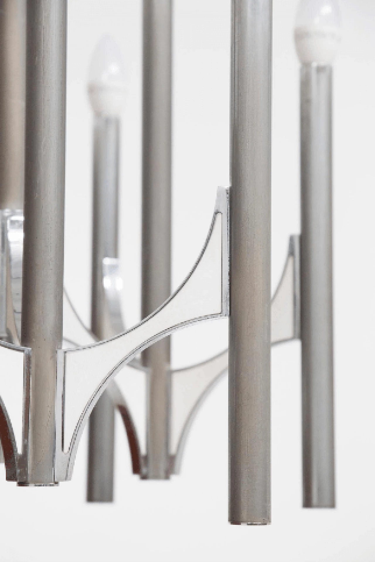 Lampadario a nove luci in acciaio di Gaetano Sciolari, anni '70 4