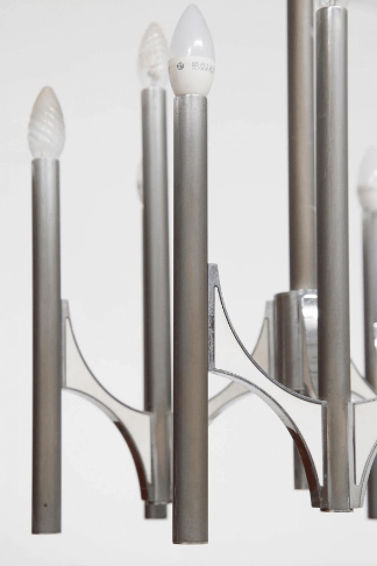 Lampadario a nove luci in acciaio di Gaetano Sciolari, anni '70 5