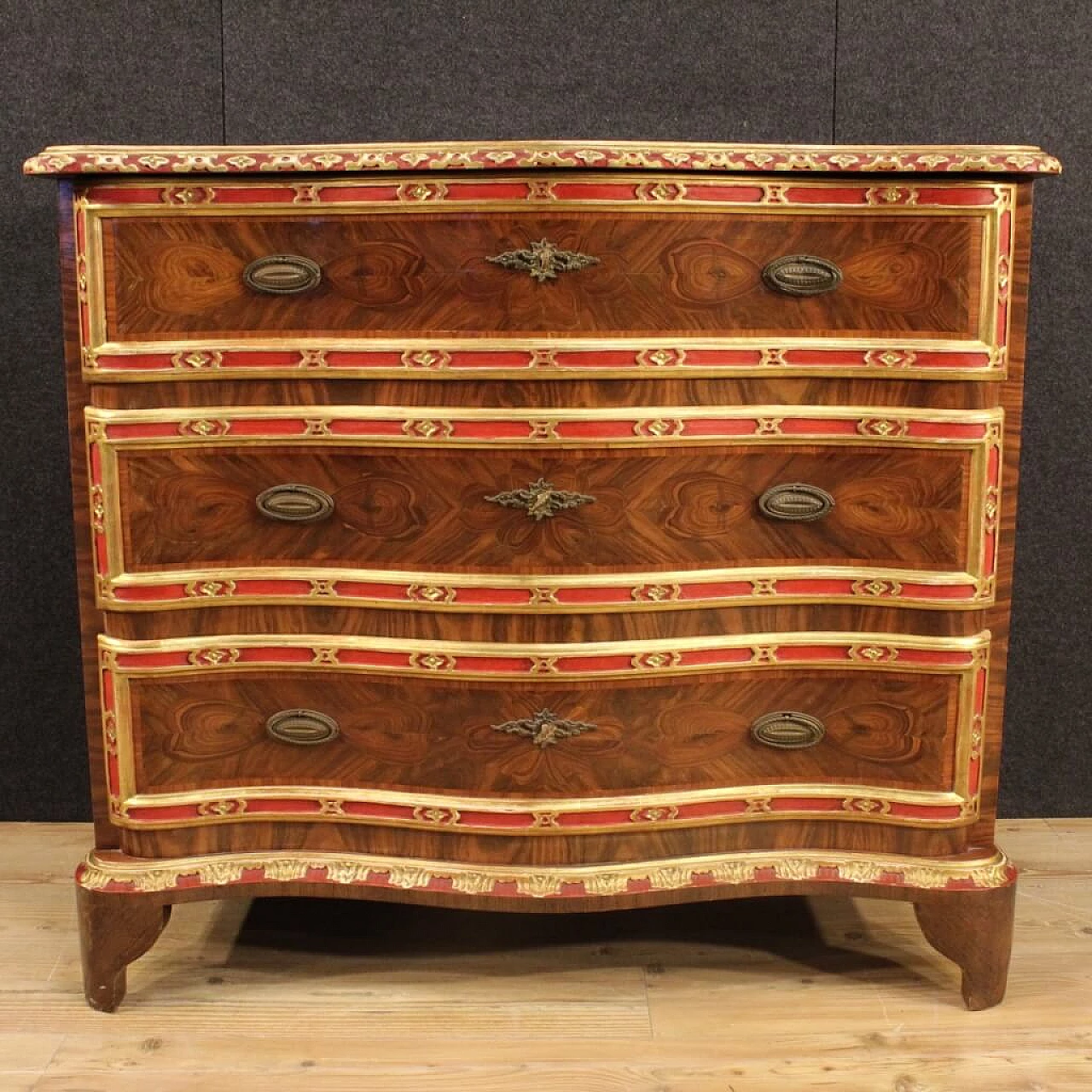 Genoese inlaid, lacquered and gilded wood dresser 3