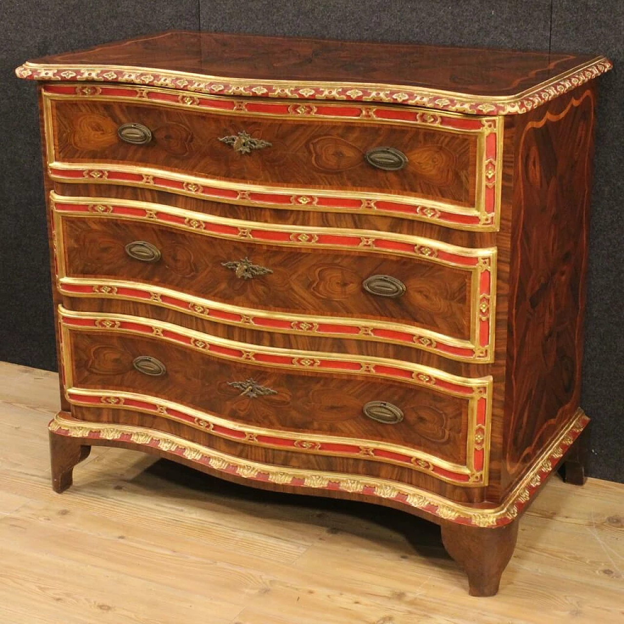 Genoese inlaid, lacquered and gilded wood dresser 6