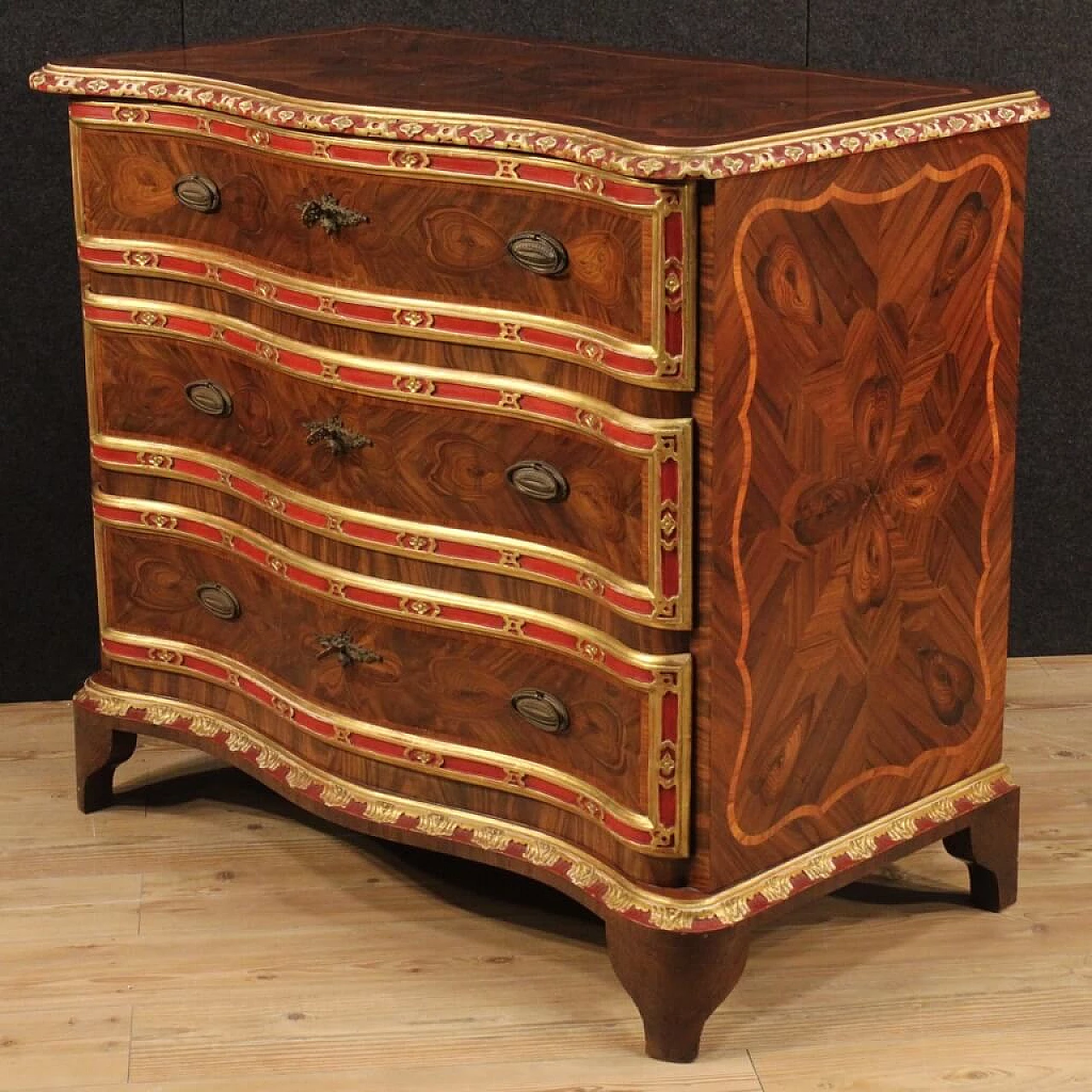 Genoese inlaid, lacquered and gilded wood dresser 9