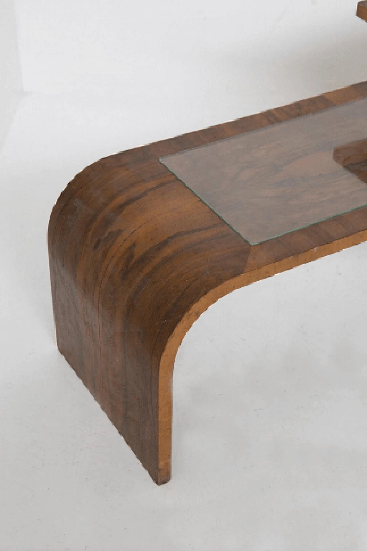 Asymmetric walnut root and glass console, 1950s 3