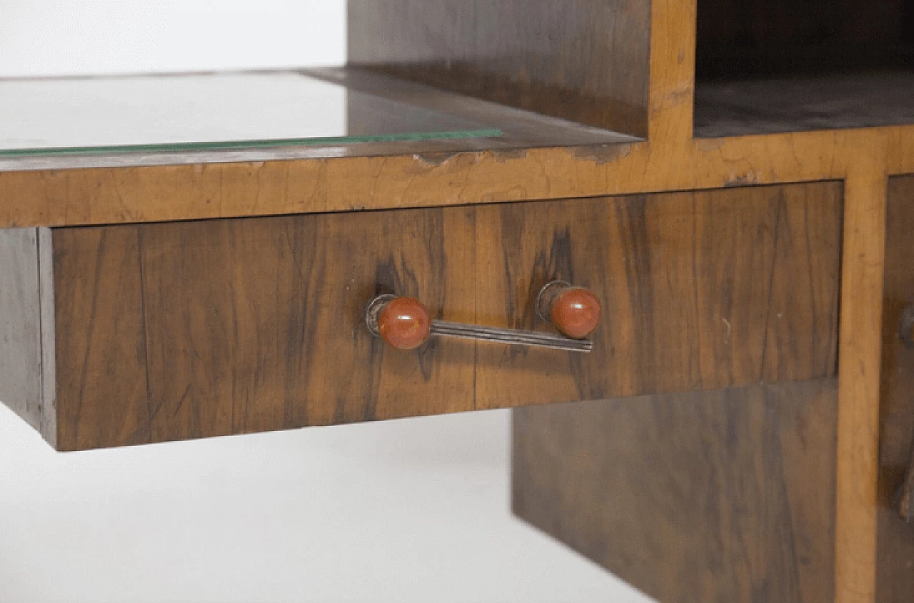 Asymmetric walnut root and glass console, 1950s 6