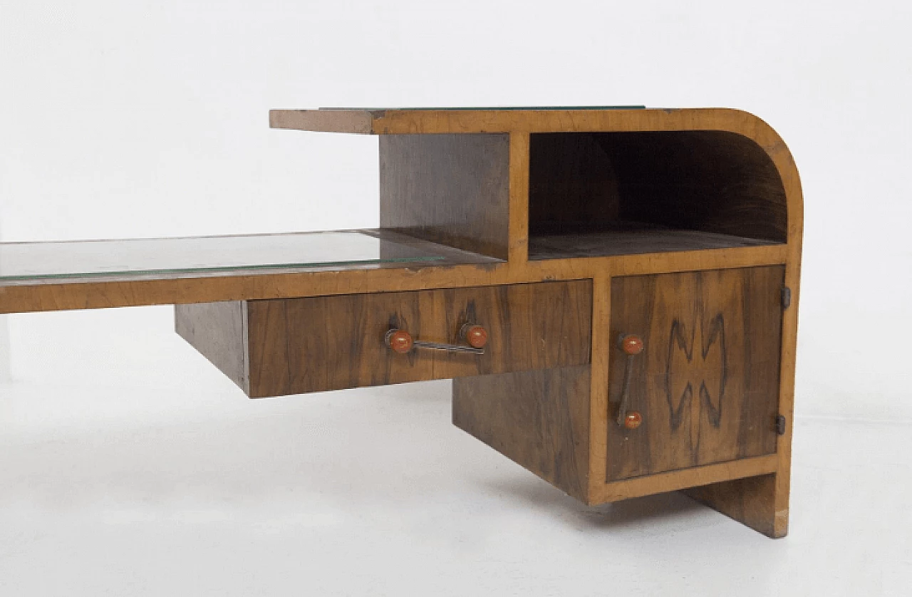 Asymmetric walnut root and glass console, 1950s 8