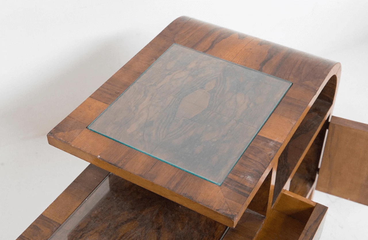 Asymmetric walnut root and glass console, 1950s 9