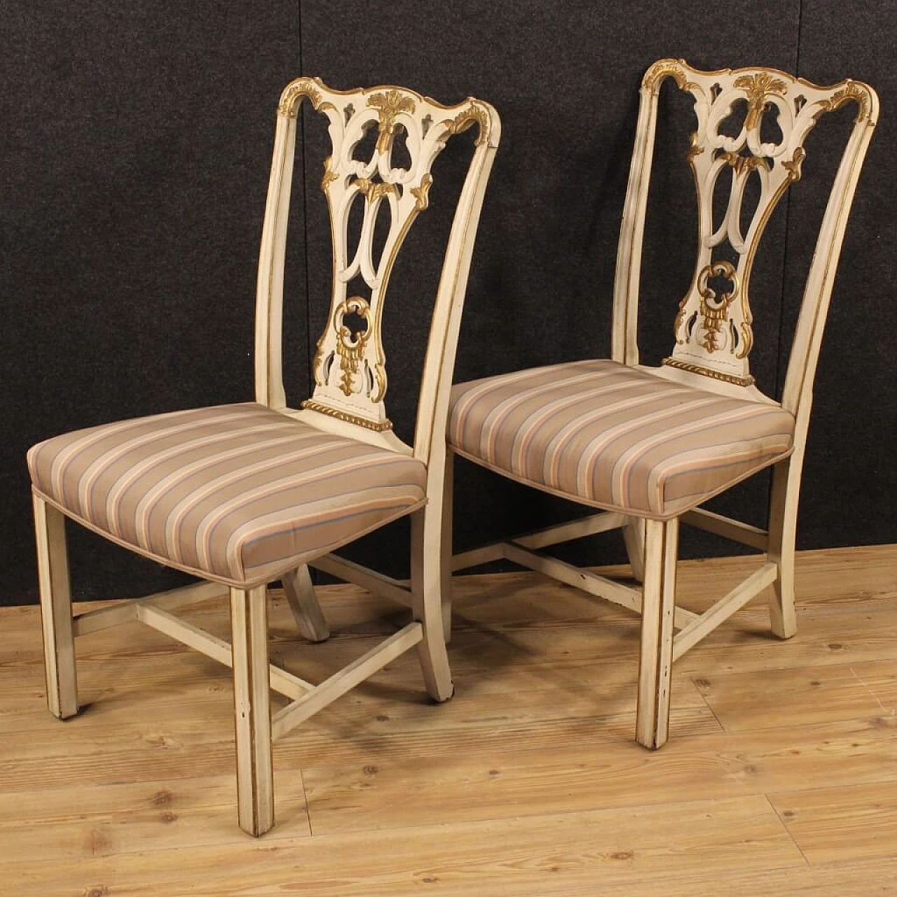 Pair of lacquered and gilded wood padded chairs 9