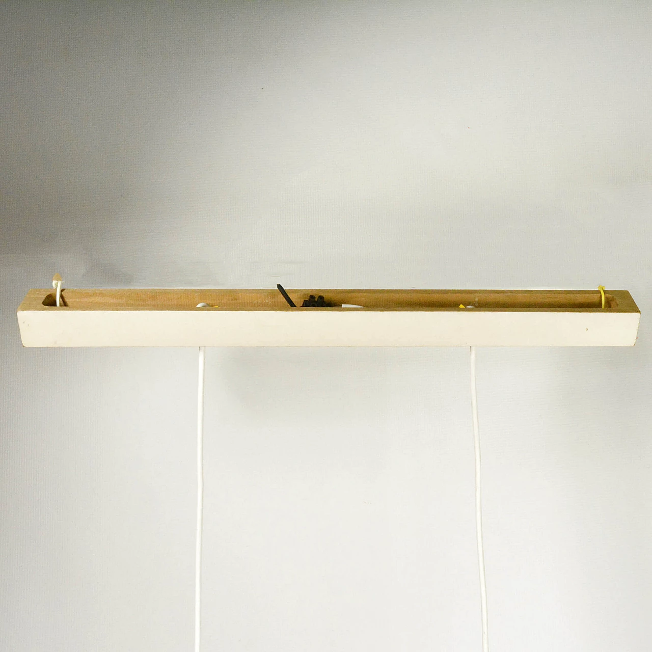 Glass, copper and wood chandelier by VEB Narva Leuchtenbau, 1970s 7