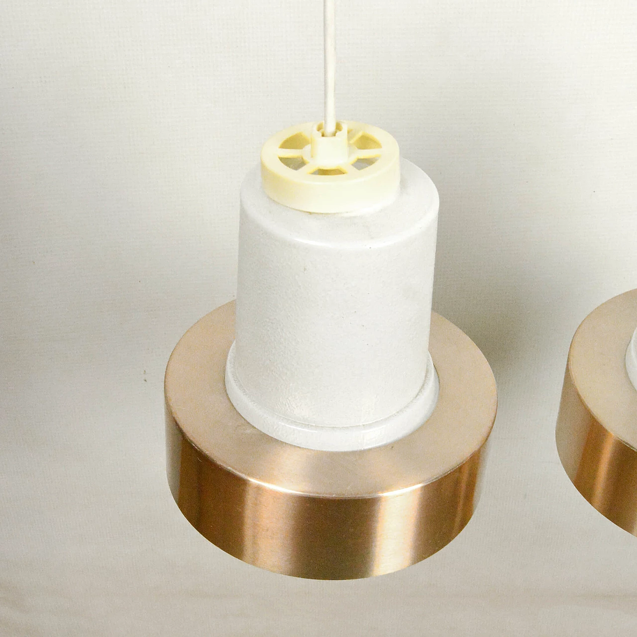 Glass, copper and wood chandelier by VEB Narva Leuchtenbau, 1970s 9