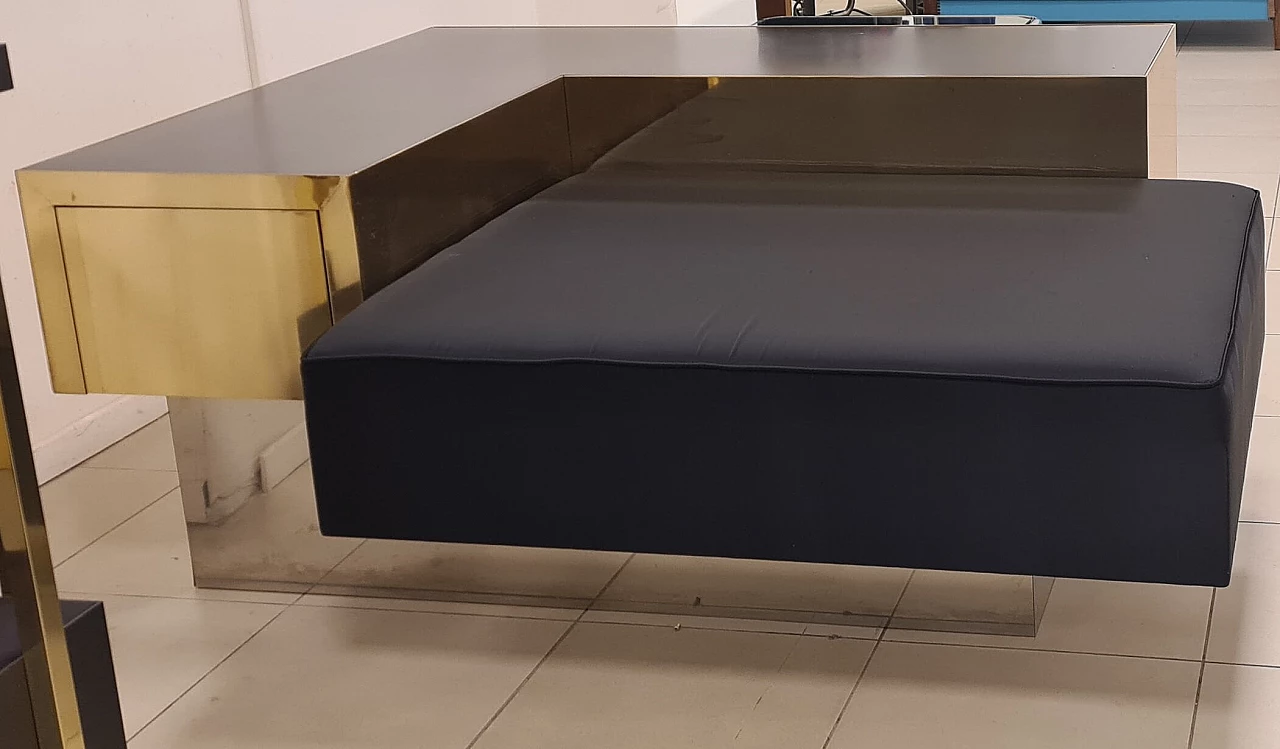 Brass, steel, wood and silk satin sofa, 1980s 2
