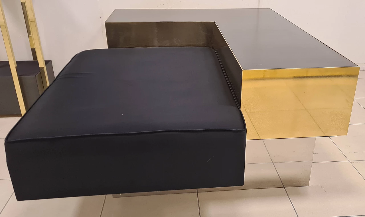 Brass, steel, wood and silk satin sofa, 1980s 3