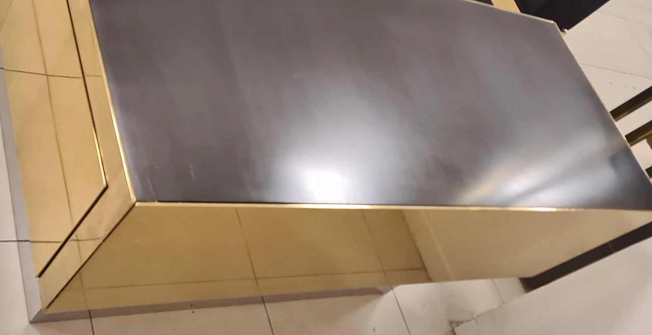 Brass, steel, wood and silk satin sofa, 1980s 6