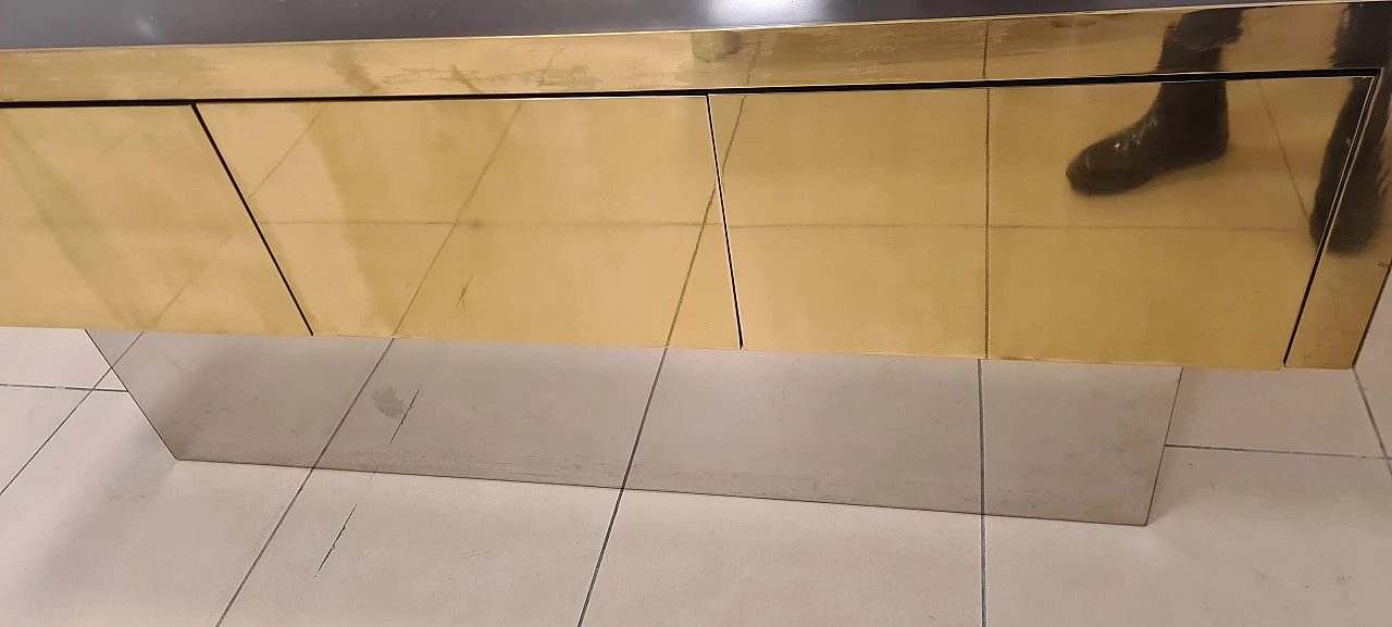 Brass, steel, wood and silk satin sofa, 1980s 8