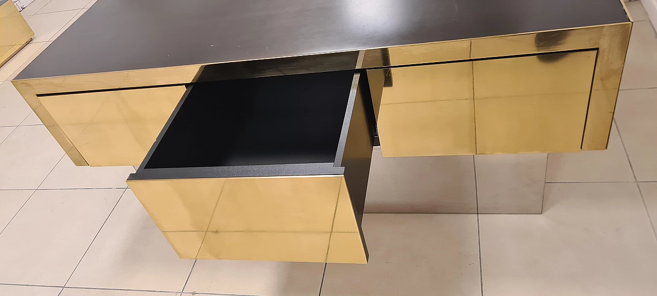 Brass, steel, wood and silk satin sofa, 1980s 9