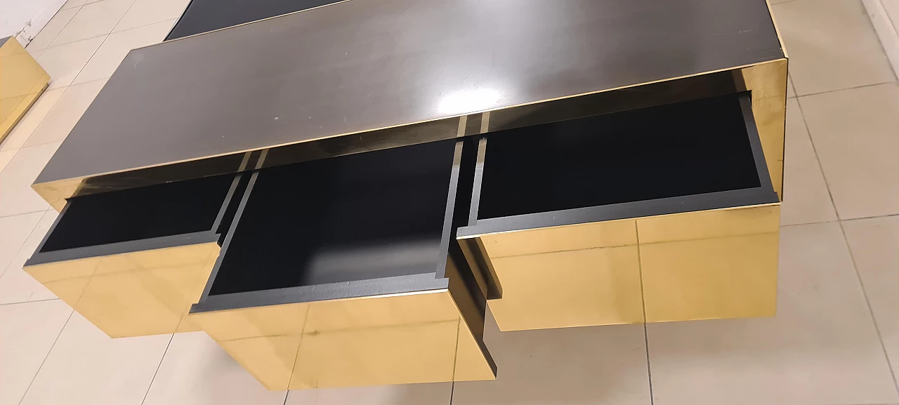 Brass, steel, wood and silk satin sofa, 1980s 10