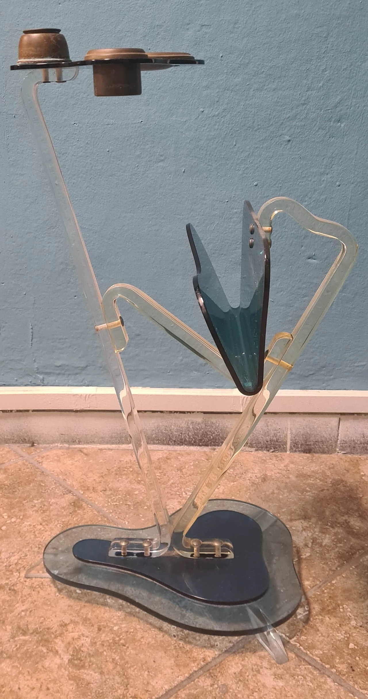 Plexiglass magazine rack with metal ashtray by Ambrosio, 1980s 1