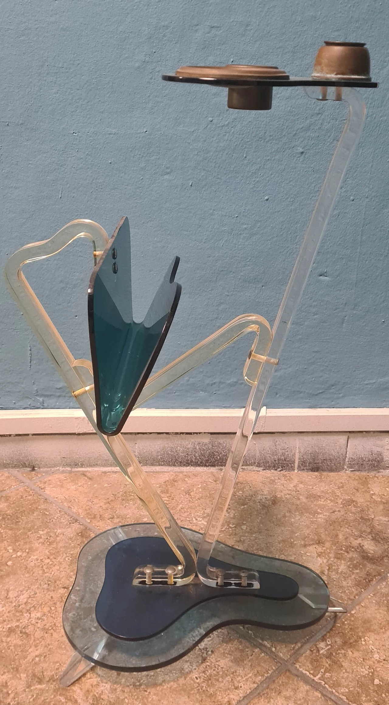 Plexiglass magazine rack with metal ashtray by Ambrosio, 1980s 3