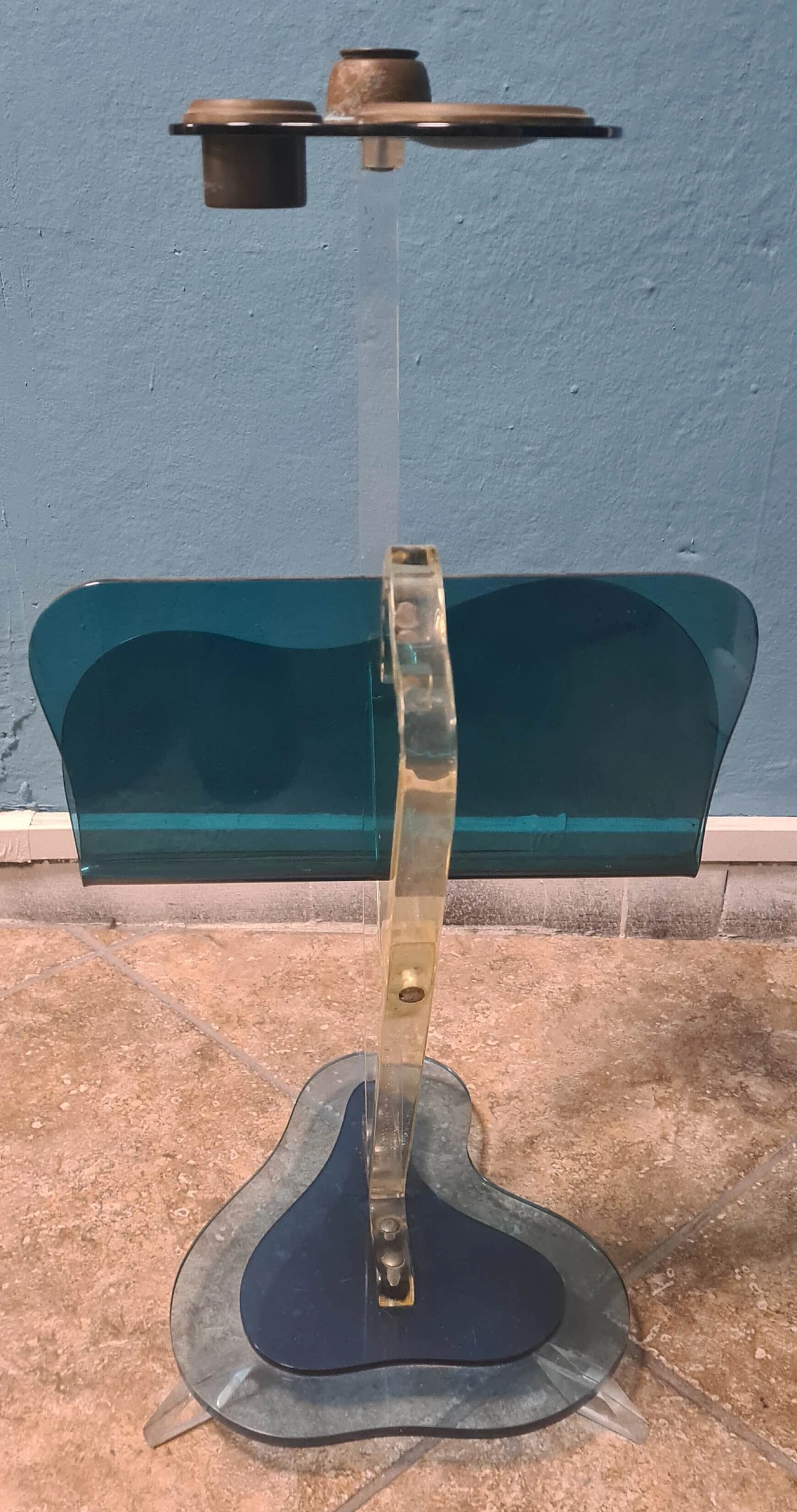 Plexiglass magazine rack with metal ashtray by Ambrosio, 1980s 4