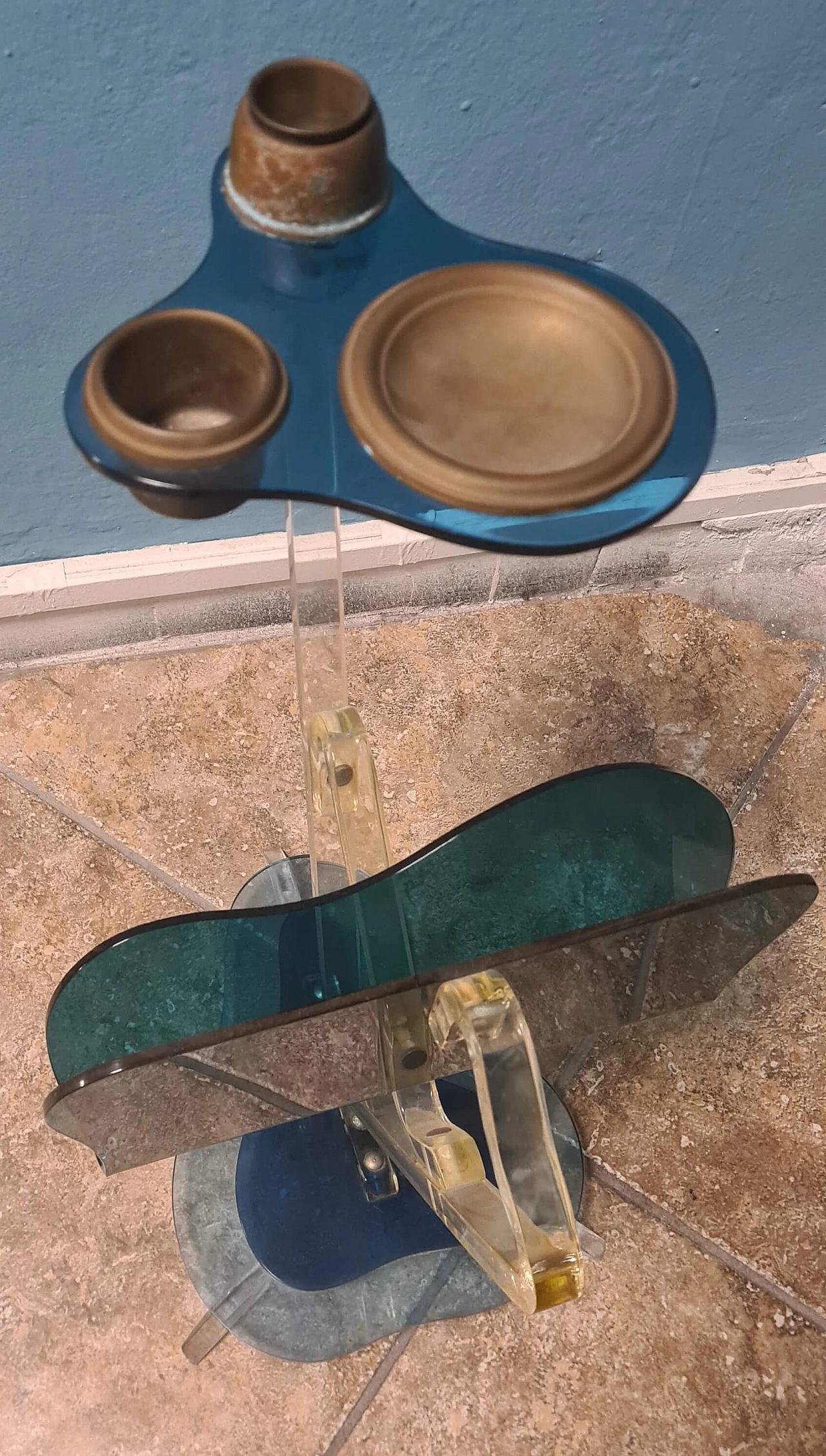 Plexiglass magazine rack with metal ashtray by Ambrosio, 1980s 5