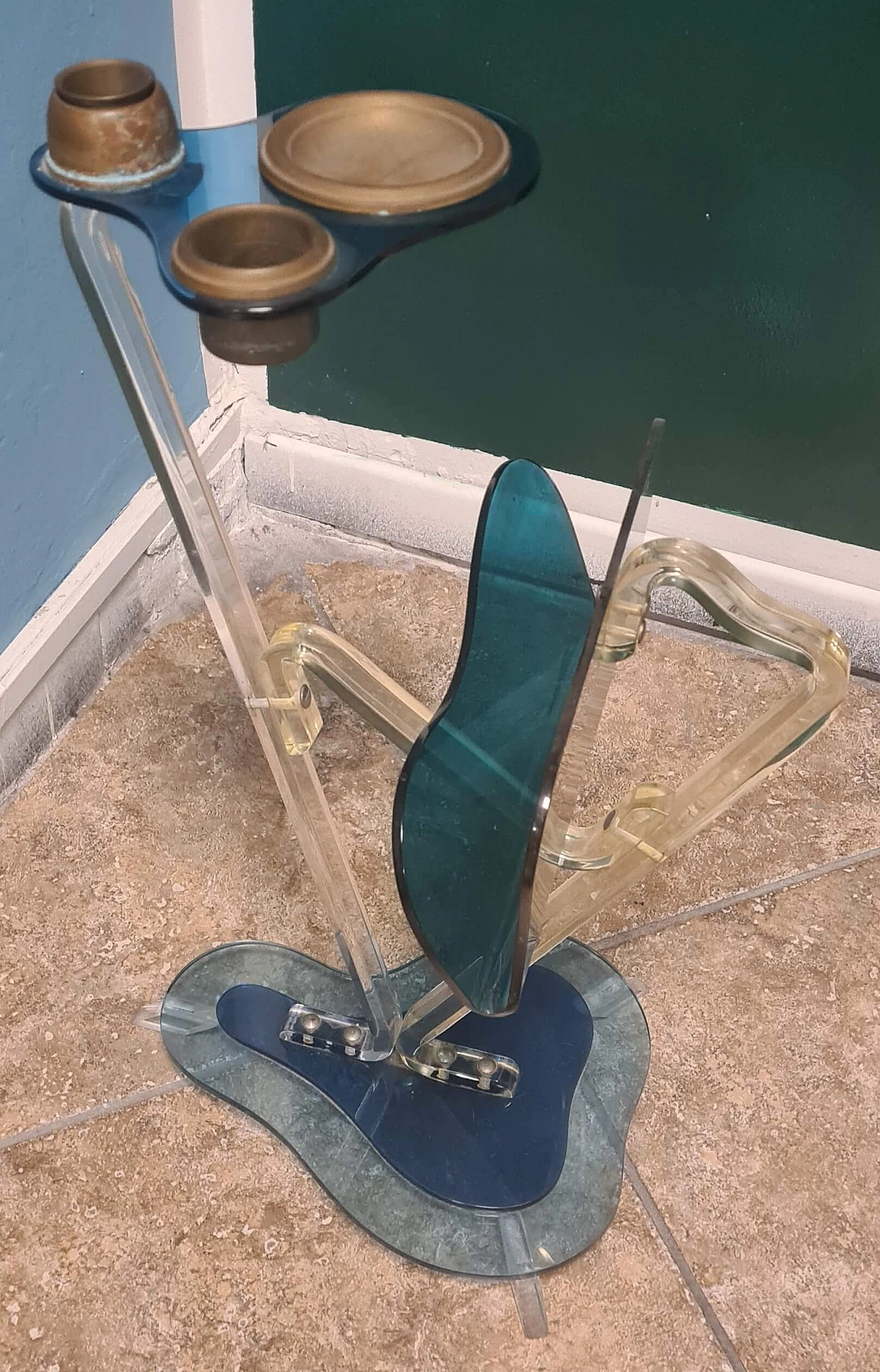 Plexiglass magazine rack with metal ashtray by Ambrosio, 1980s 6