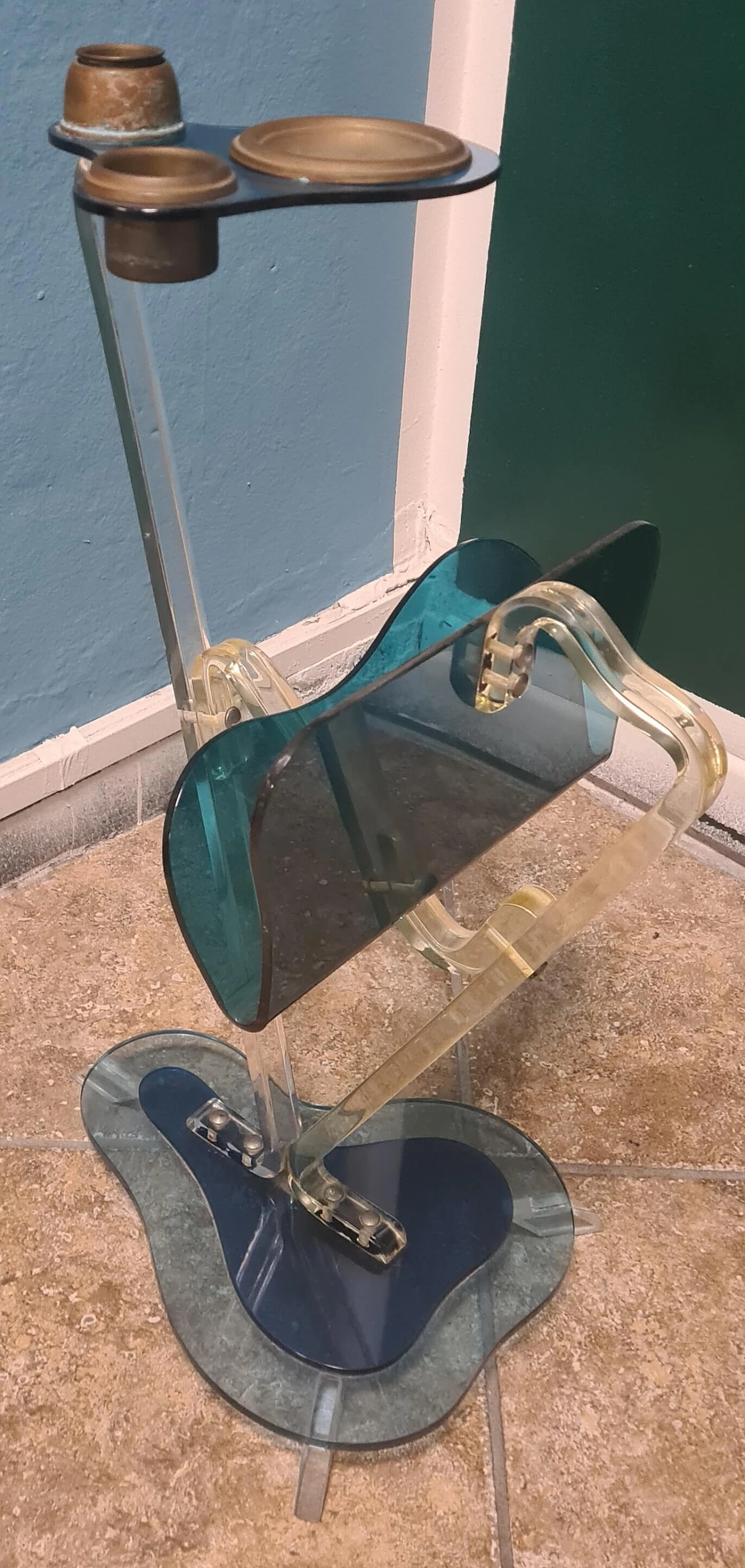 Plexiglass magazine rack with metal ashtray by Ambrosio, 1980s 7