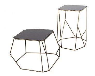 Pair of brass and black opaline glass coffee tables, 1990s
