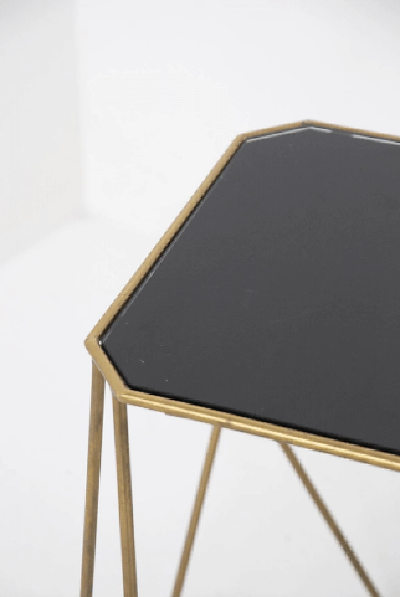 Pair of brass and black opaline glass coffee tables, 1990s 3