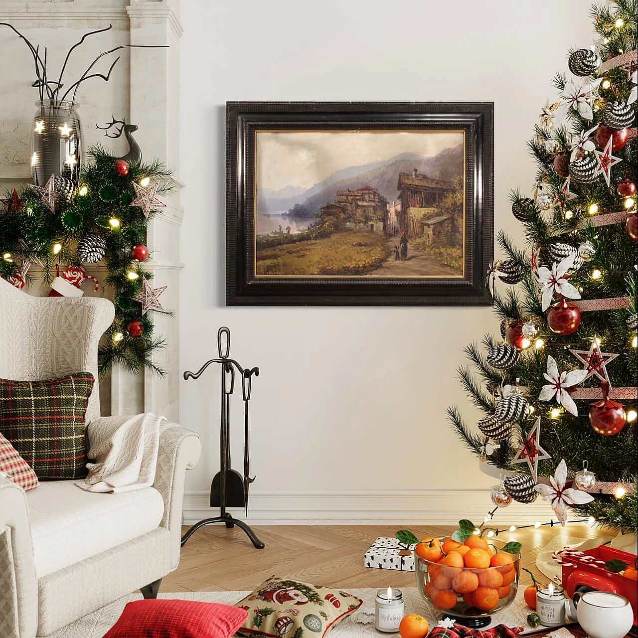 Romolo Liverani, landscape with figures, oil painting on panel, second half of the 19th century 1359478