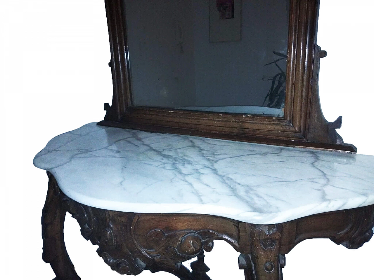 Consolle  Luigi Filippo in noce con specchiera intagliata, '800 2