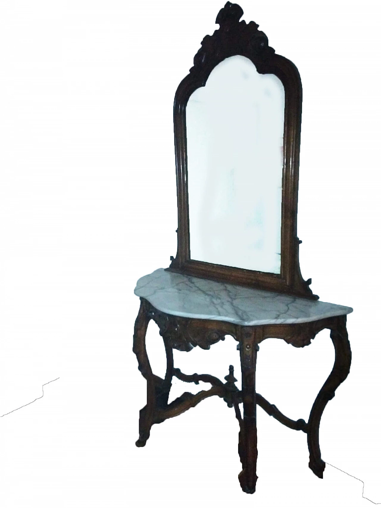 Consolle  Luigi Filippo in noce con specchiera intagliata, '800 3