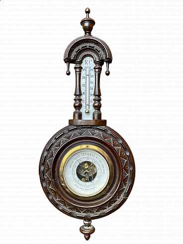 Wood, ceramic and brass barometer, early 20th century