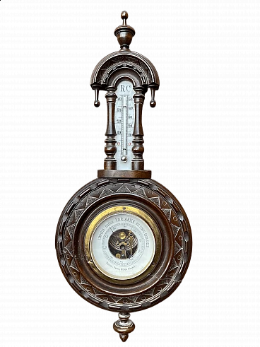 Wood, ceramic and brass barometer, early 20th century
